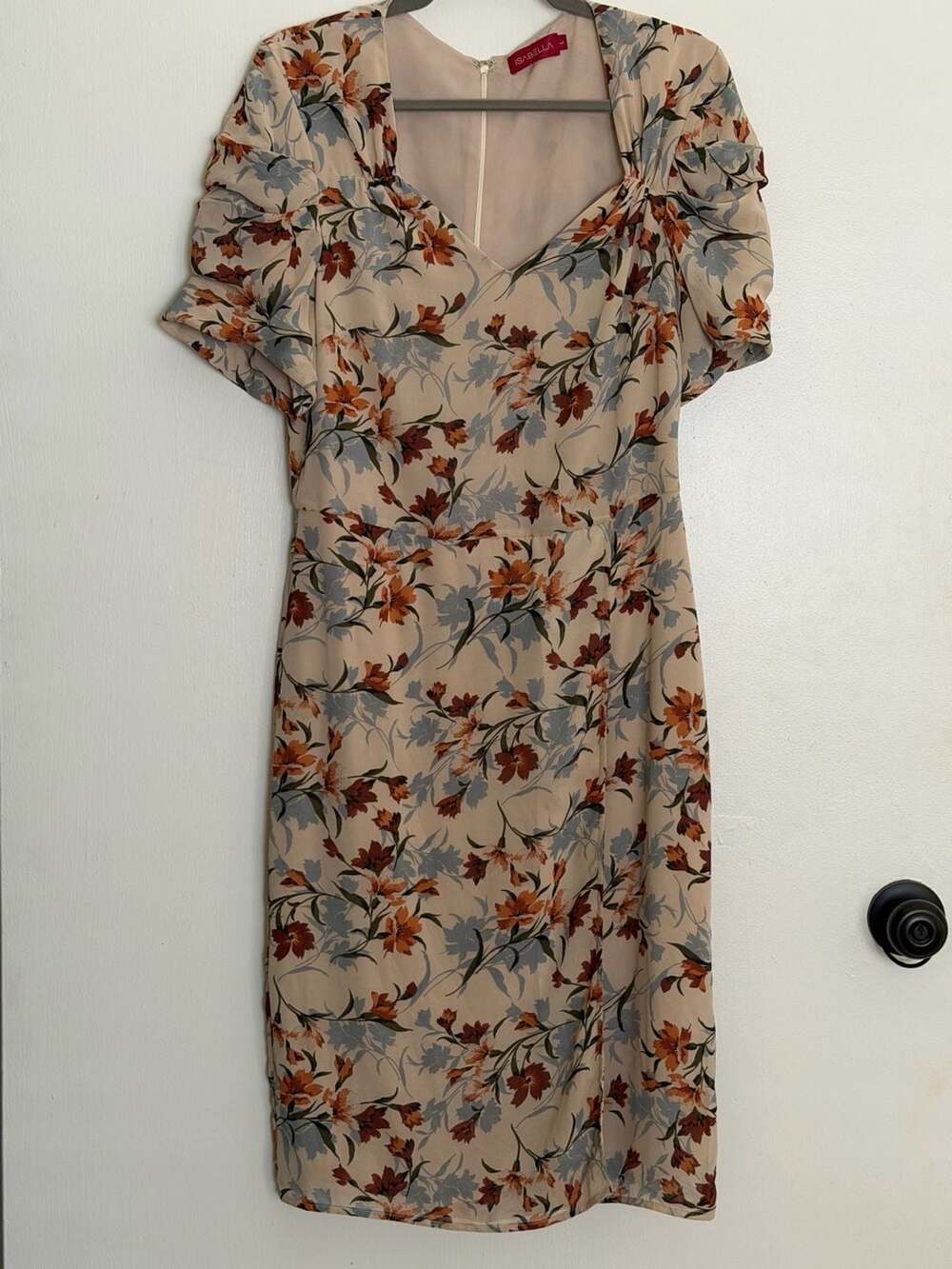Isabella Floral Puff Sleeve Sweetheart Midi Dress Size L